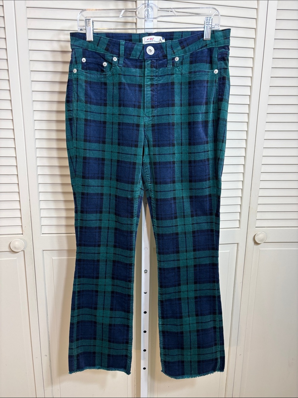 NWT Vineyard Vines Jamie Blackwatch Kick Flare Plaid Velvet Pants Size 29